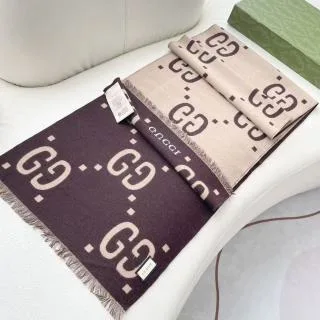 Gucci GG Pattern Jacquard Wool Silk Scarf In Beige/Brown Secondary image