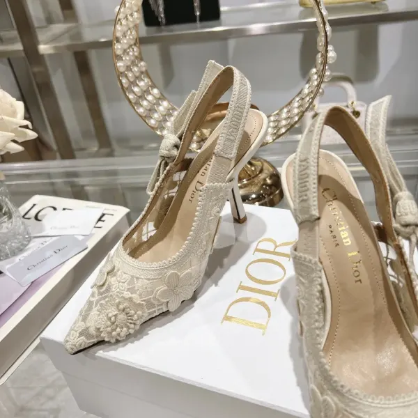 Dior Cd J’Adior Slingback Pump White Flower Embroidered