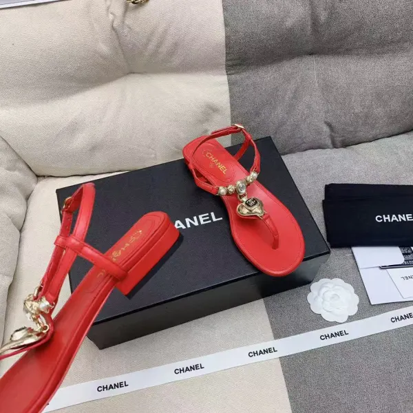 Chanel Gold Cc Logo Thong Sandals Wine Red