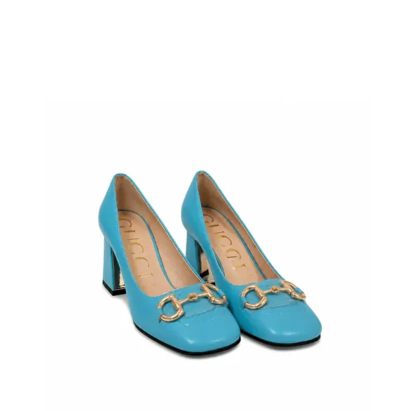 Gucci Women’s Mid Heel Pump With Horsebit Blue