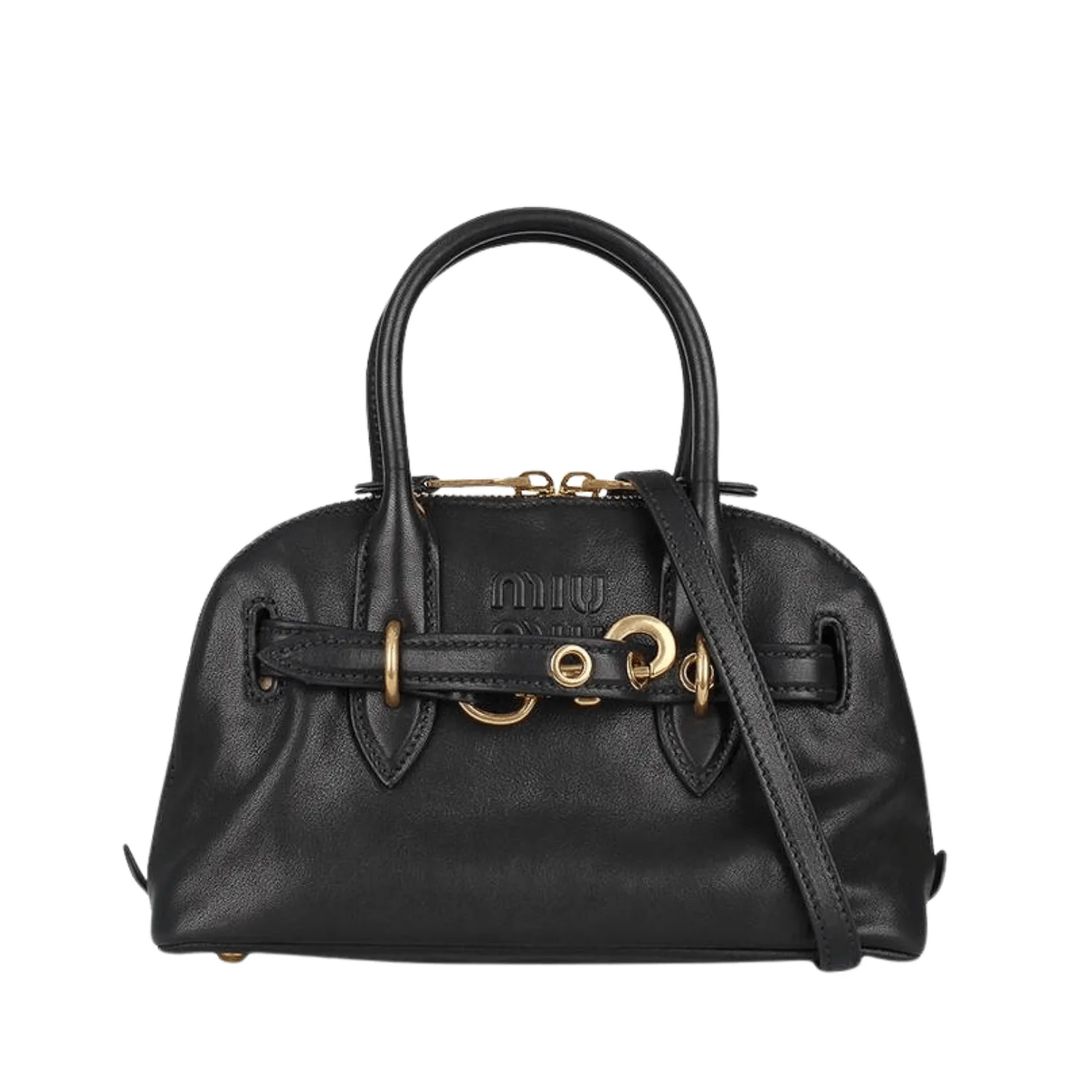 Miu Miu Embossed Logo Adventure Nappa Leather Tote Bag Black Main image
