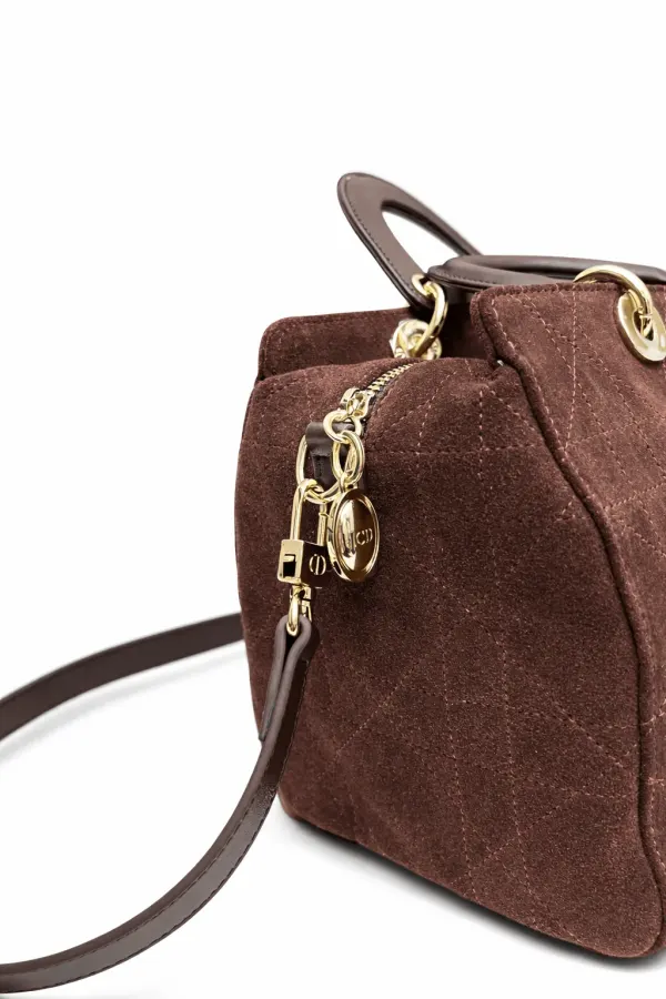 Dior Small Granville Bag In Chocolate Flat Macrocannage Suede Calfskin