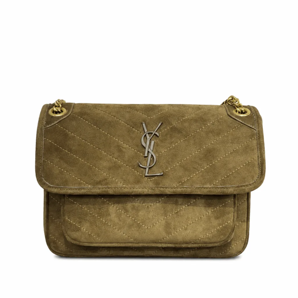 Saint Laurent Niki Baby Chain Bag In Suede Dark Brown Main image