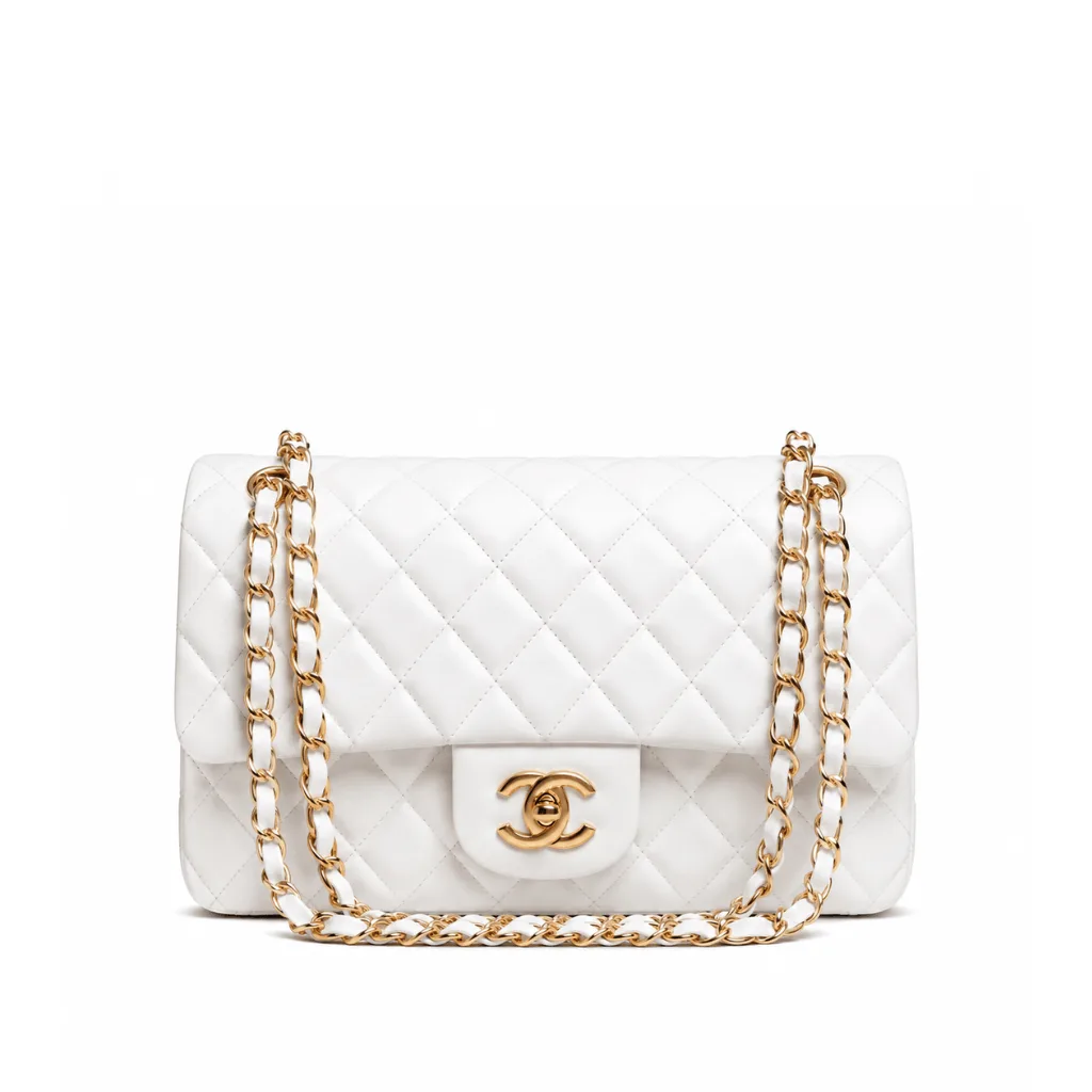 Chanel Classic Medium Double Flap White Lambskin With Gold Hardware 25Cm Main image