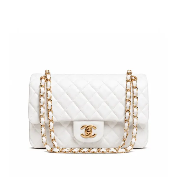 Chanel Classic Medium Double Flap White Lambskin With Gold Hardware 25Cm