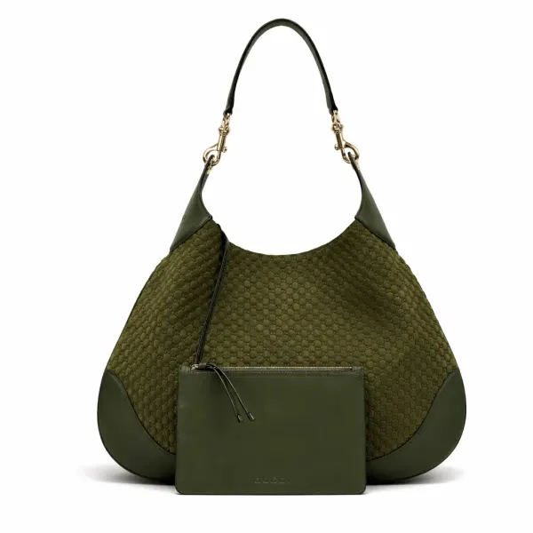Gucci GG Suede B Large Shoulder Bag Green