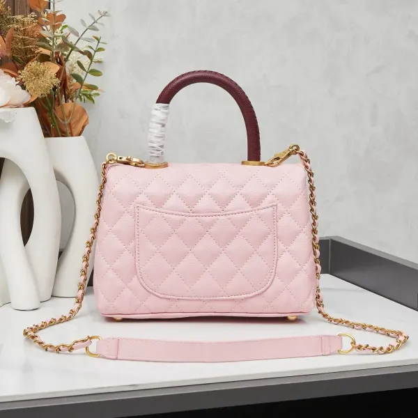 Chanel Pink Caviar Quilted Mini Coco Handle Flap Pale Gold Hardware