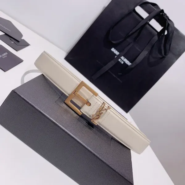Saint Laurent Adjustable Square Buckle Belt White And Gold