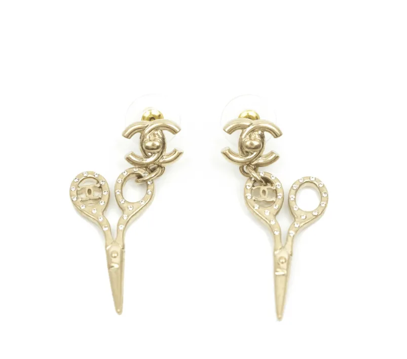 Chanel CC Lock Crystal Scissors Drop Earrings Main image