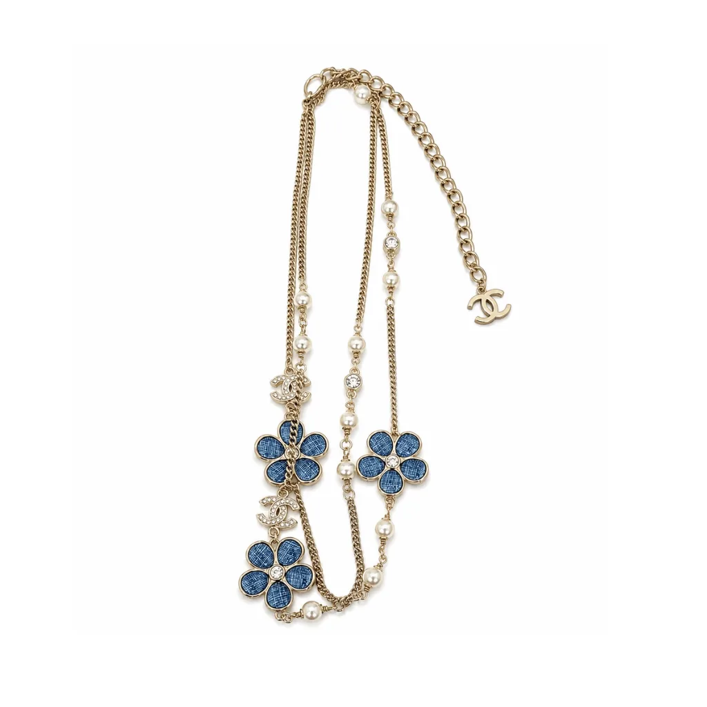 Chanel Blue Denim And Floral Motif Necklace Main image