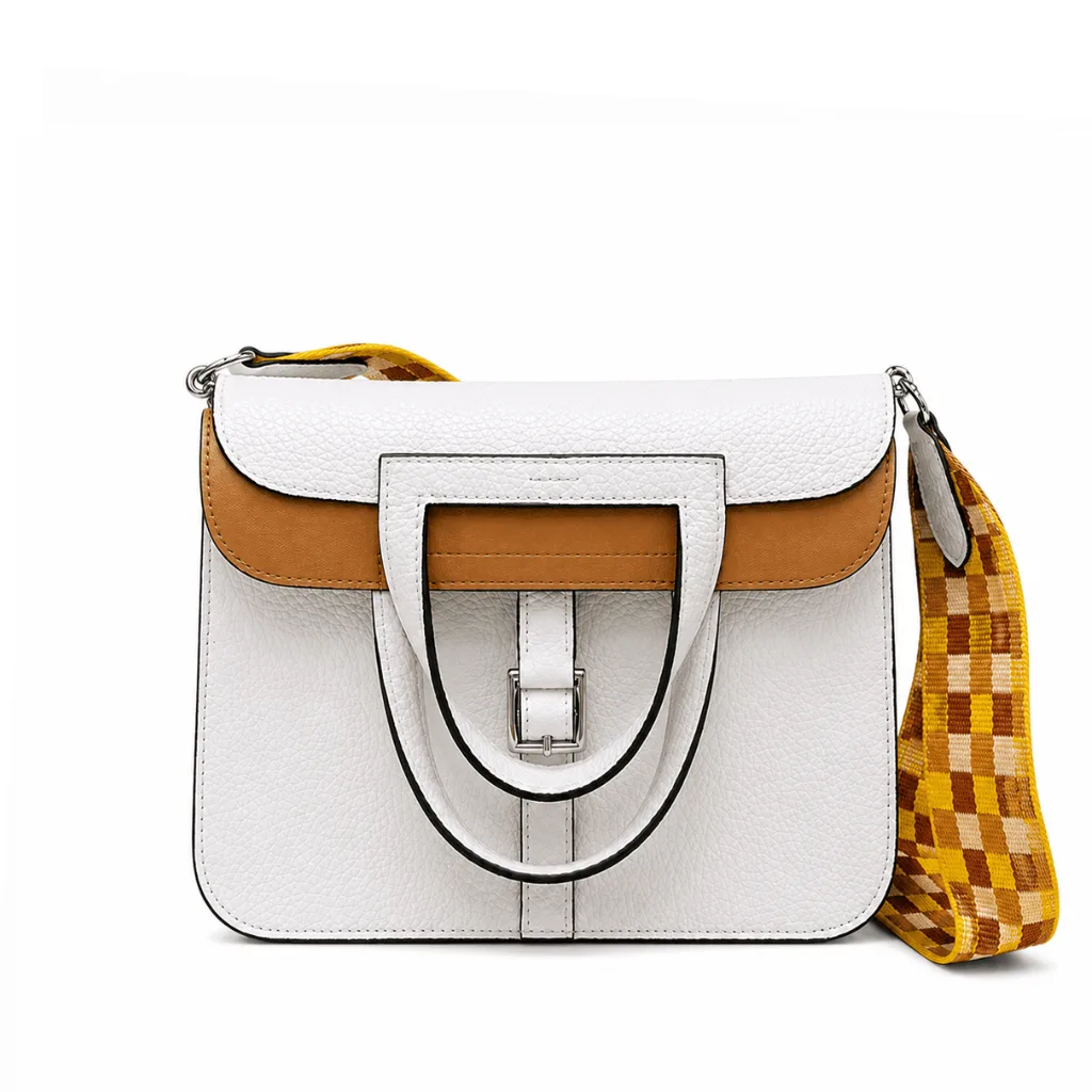 H Halzan 25 Taurillon Clemence Verso In White/ Biscuit Palladium Hardware Main image