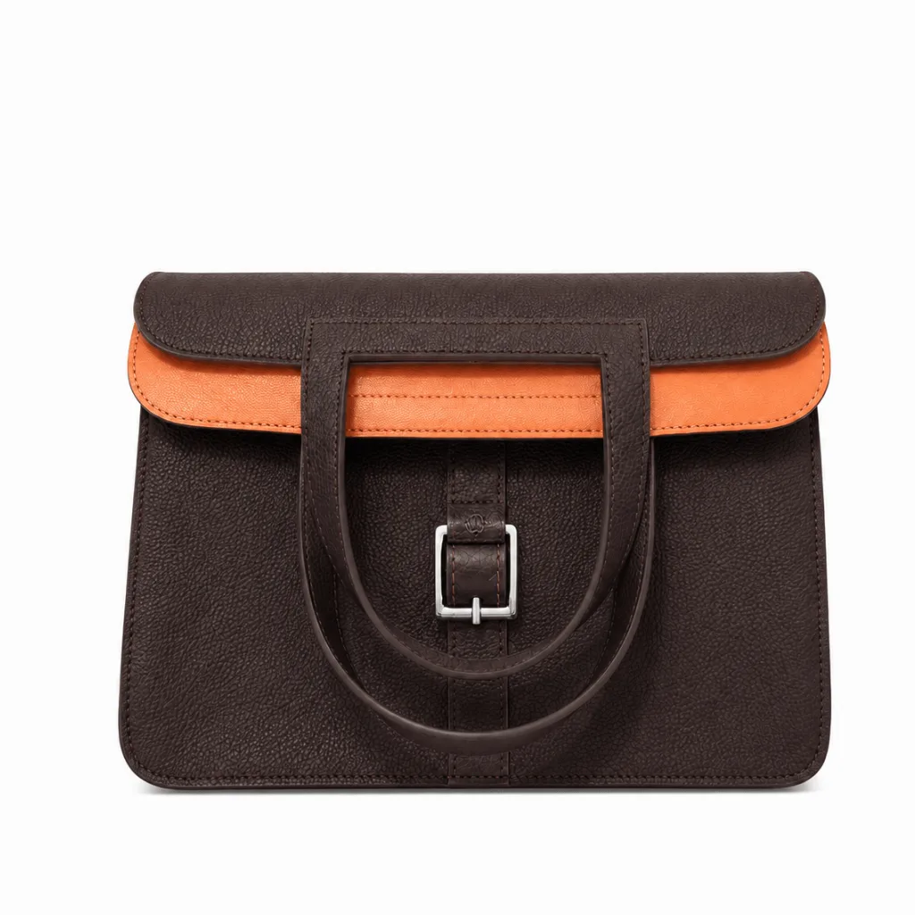 H Halzan 31 Taurillon Clemence Verso In Dark Brown/ Orange Palladium Hardware Main image