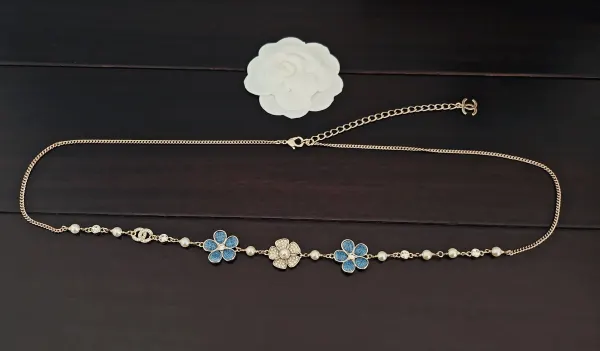 Chanel Blue Floral Convertible Chain Belt And Necklace