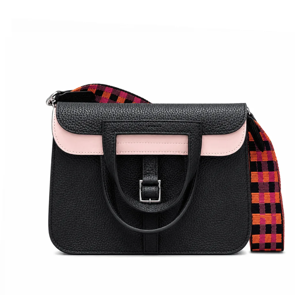 H Halzan 25 Taurillon Clemence Verso In Black/ Rose Sakura Palladium Hardware Main image