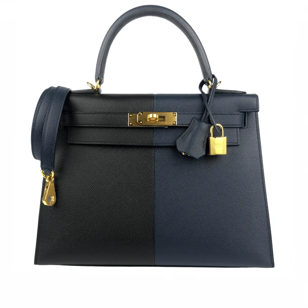 H Kelly 28 Sellier Black Blue Indigo Blue Frida Epsom Gold Hardware Main image