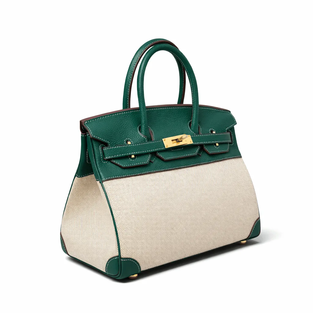 H Birkin 30 Vert Vertigo Grained Leather & Toile Quadrille Gold Hardware Secondary image