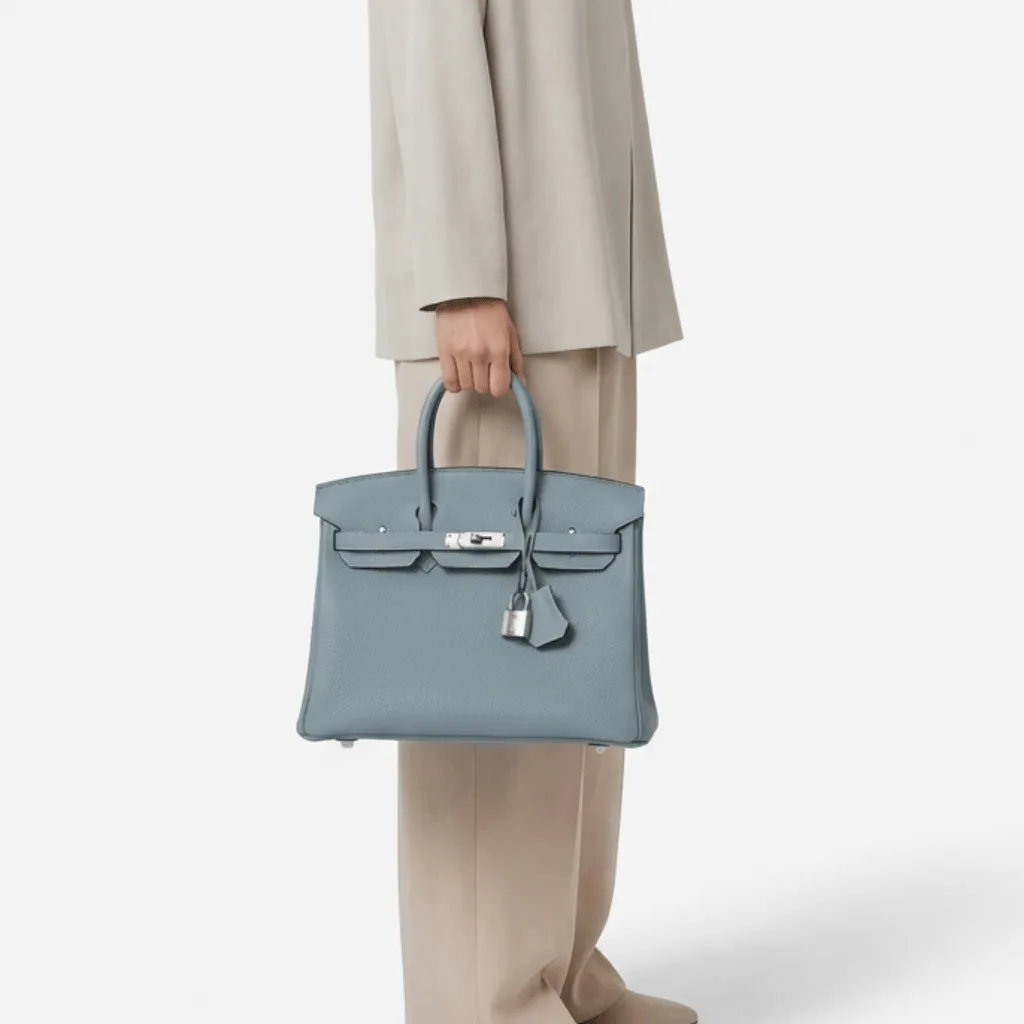 H Birkin 25 Bleu Lin Verso Togo Palladium Hardware