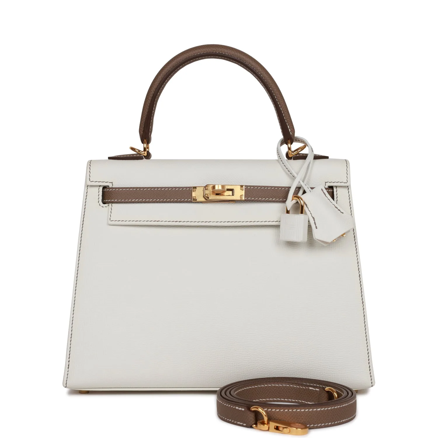 H Handbags Special Order (Hss) Kelly Sellier 25 White And Etoupe Epsom Gold Hardware Main image