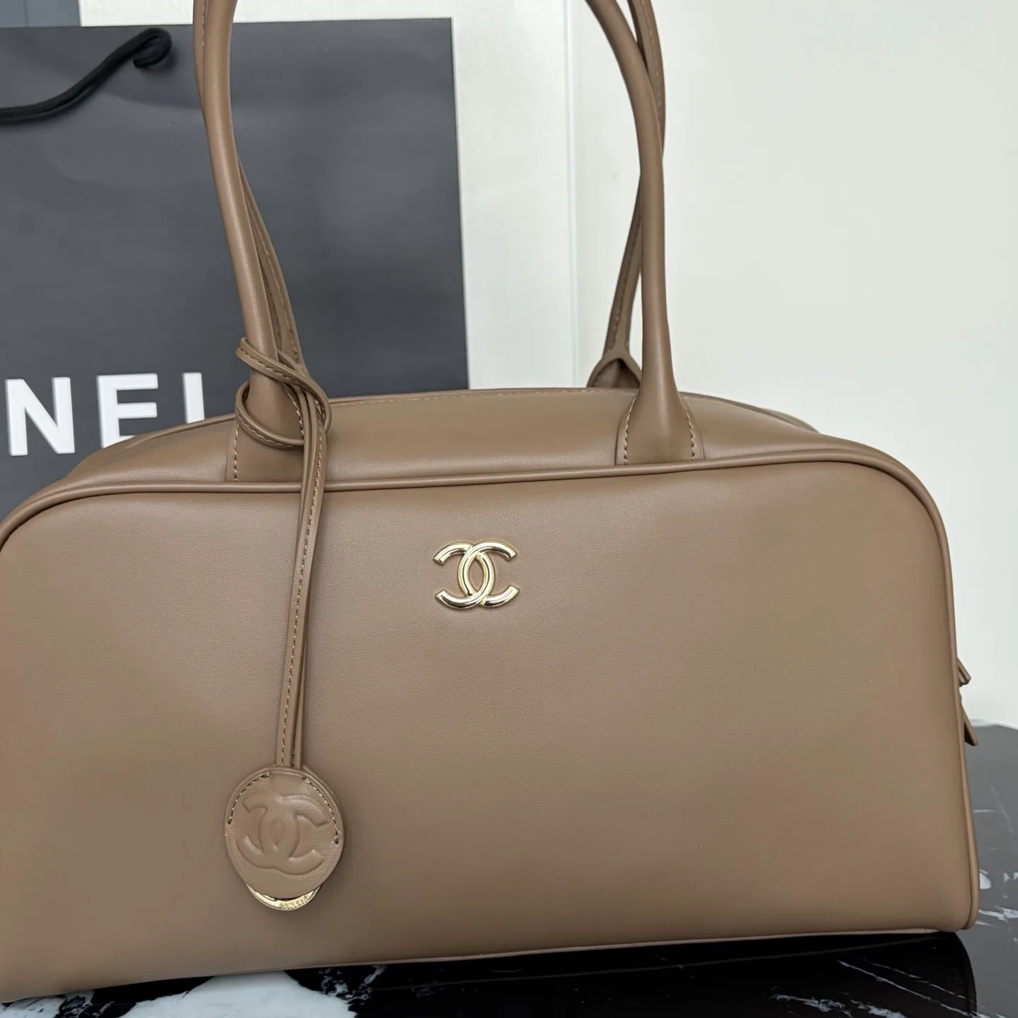 Chanel Large “Perfect Bowling” Bag Dark Khaki Calfskin Gold Hardware Secondary image