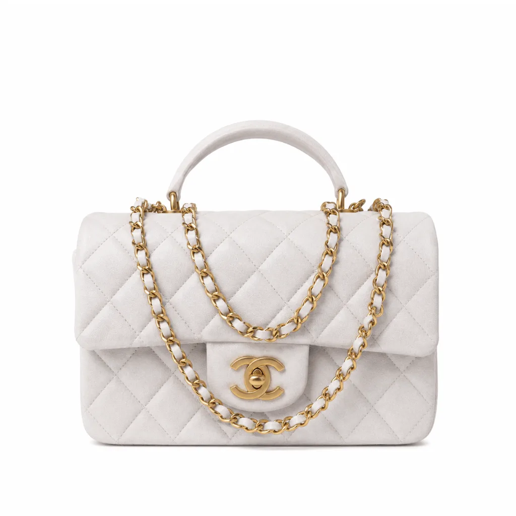 Chanel Mini Top Handle Flap Bag White Iridescent Lambskin With Gold Hardware As2431 Main image