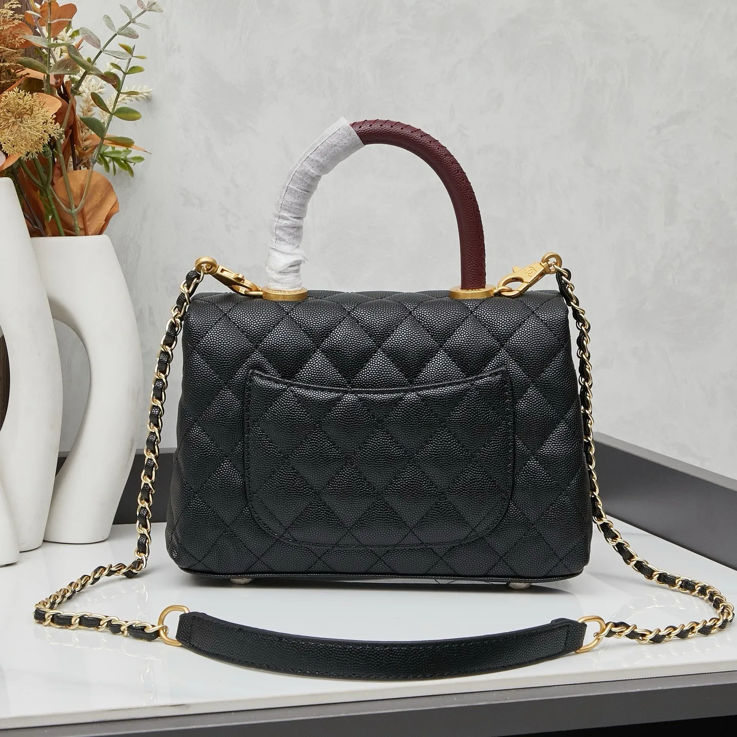 Chanel Black Burgundy Handle Caviar Quilted Mini Coco Handle Flap Gold Hardware Secondary image