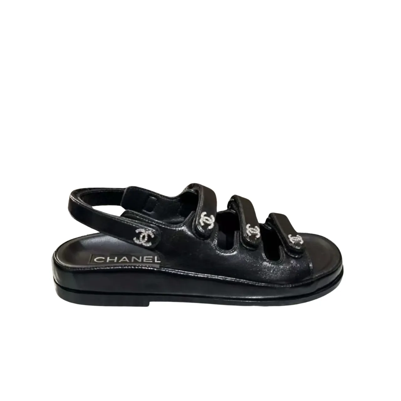 Chanel Black Leather Interlocking CC Logo Sandals Main image