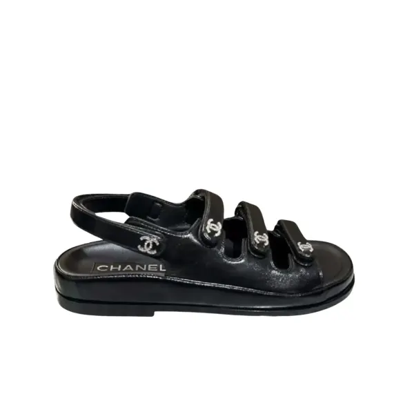 Chanel Black Leather Interlocking CC Logo Sandals
