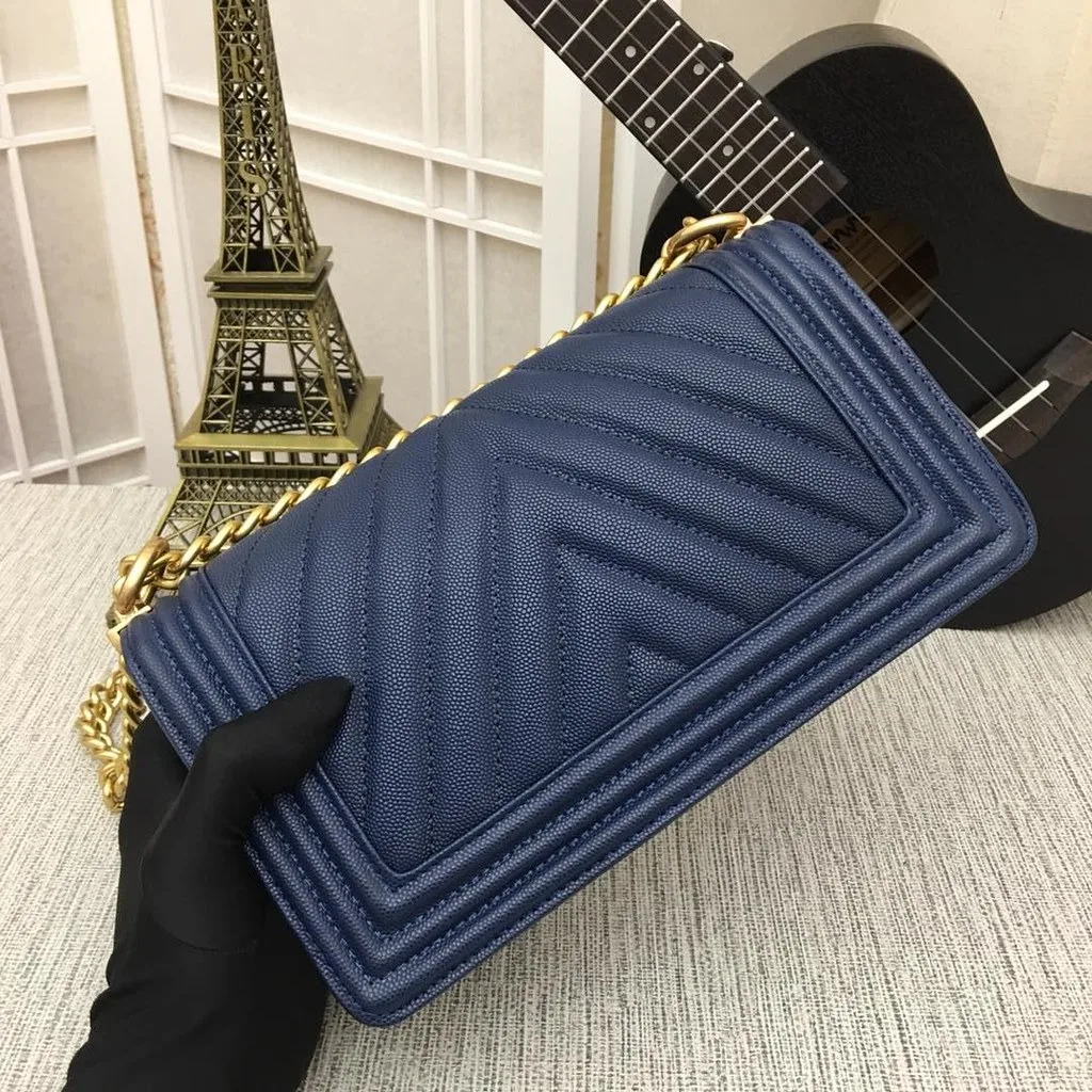 Chanel Medium Boy Bag Navy Chevron Caviar Gold Hardware Secondary image