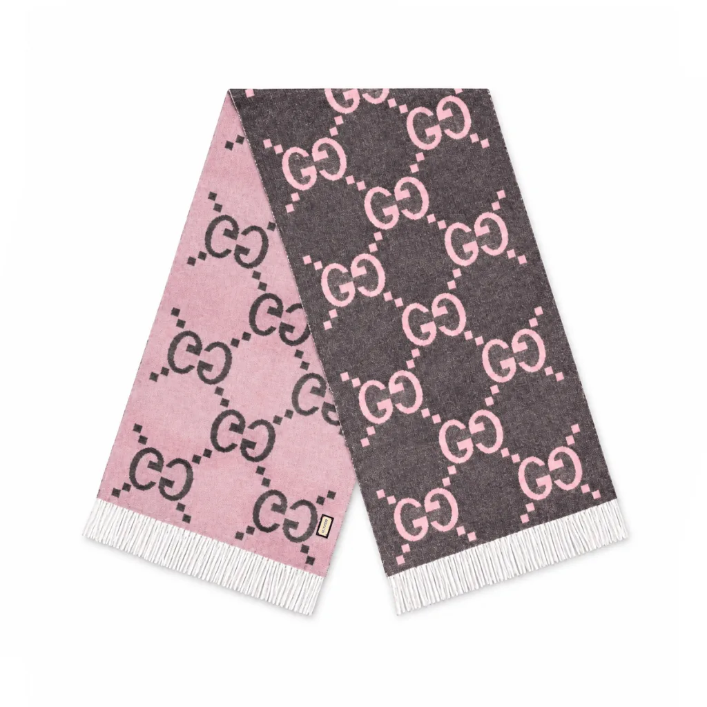 Gucci GG Cashmere Jacquard Scarf Grey And Pink Main image