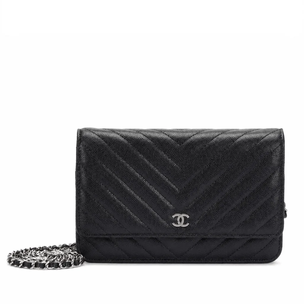 Chanel Black Caviar Chevron Wallet On Chain With Silver Hardware Main image