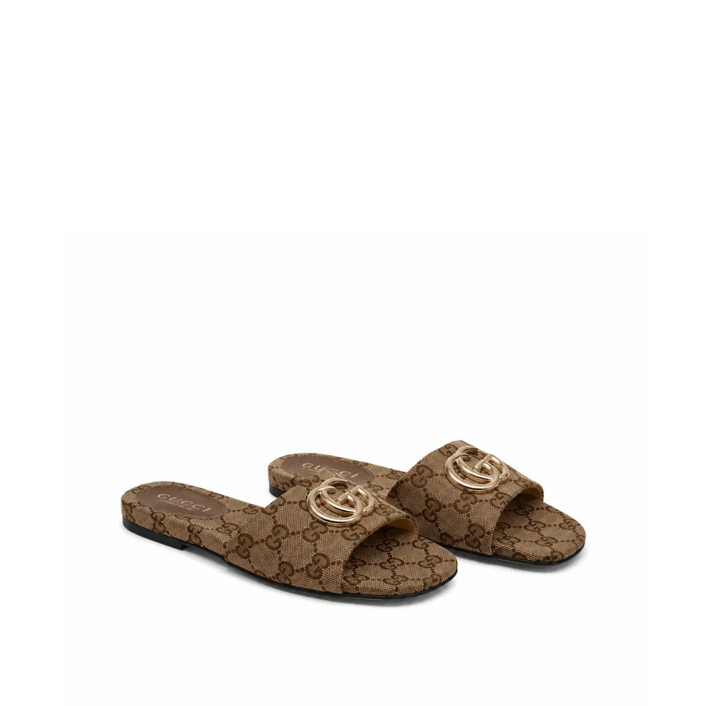 Gucci Classic Monogram Canvas Single-Strap Slide Sandals In Brown Main image