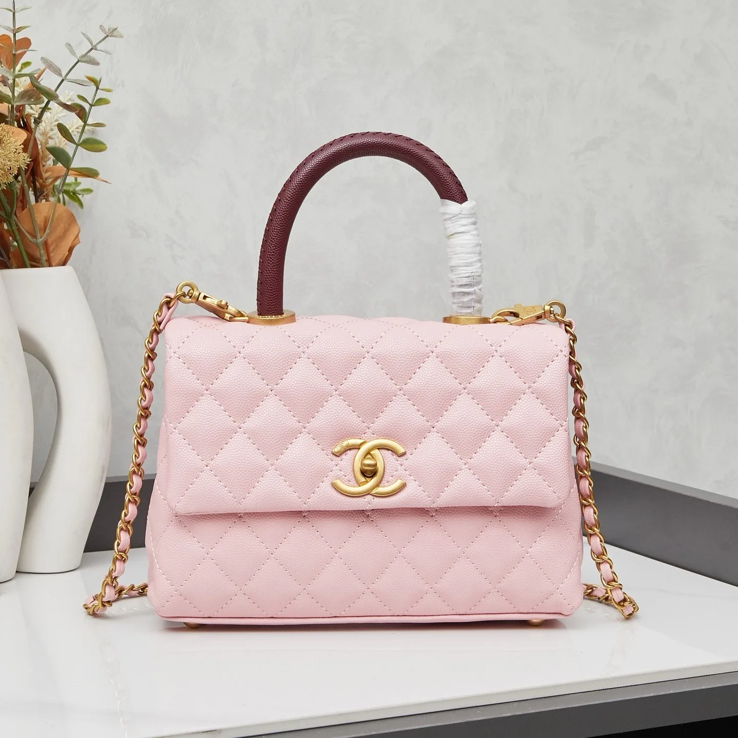 Chanel Pink Caviar Quilted Mini Coco Handle Flap Pale Gold Hardware Secondary image