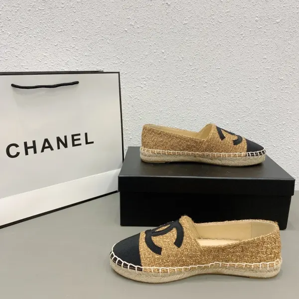 Chanel Cc Espadrilles Tweed Slip On Crinkled Beige
