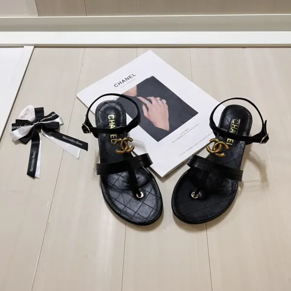Chanel Sandal Open Round Toe Flip Flops Black