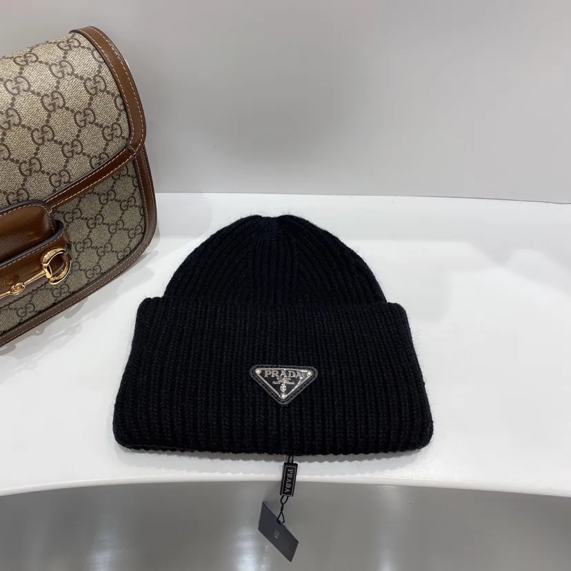Prada Wool And Cashmere Beanie Silver Black Secondary image