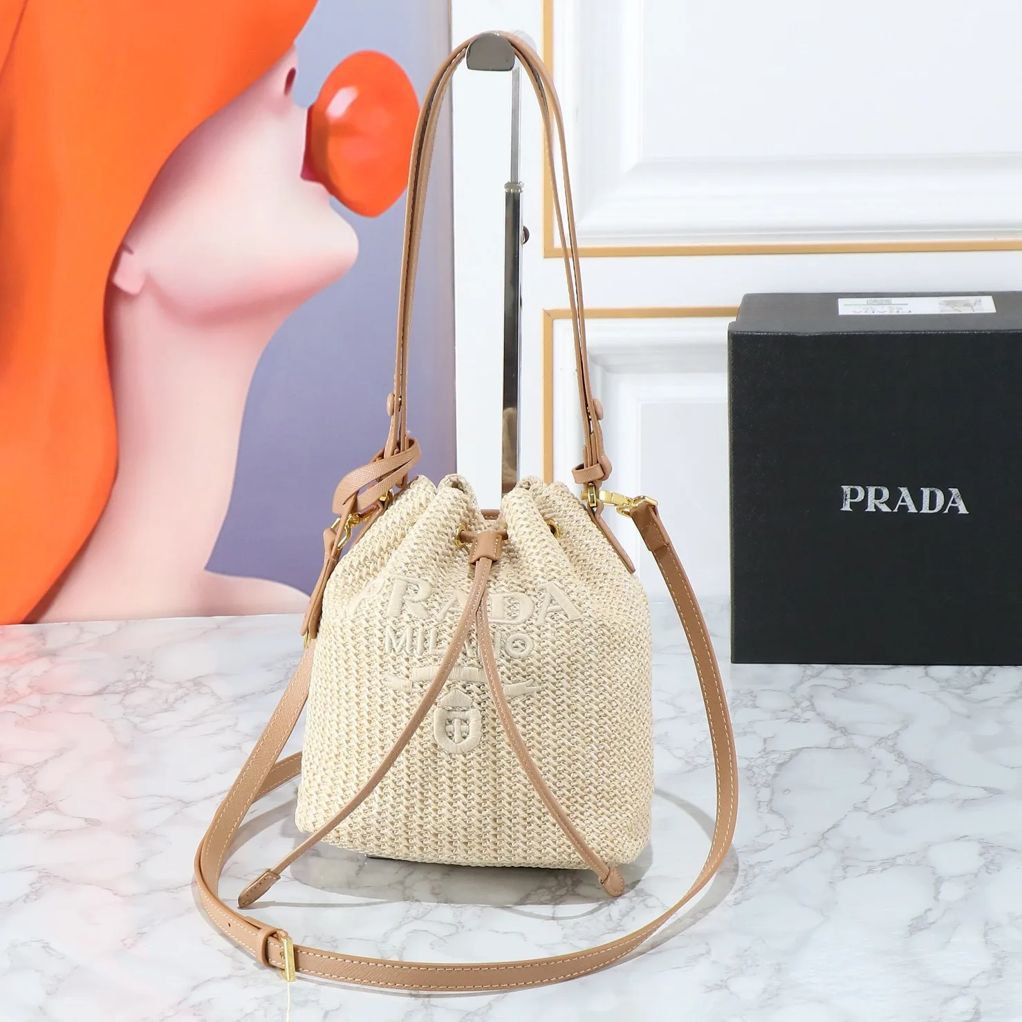 Prada Mini Crochet and Leather Bucket Bag Secondary image