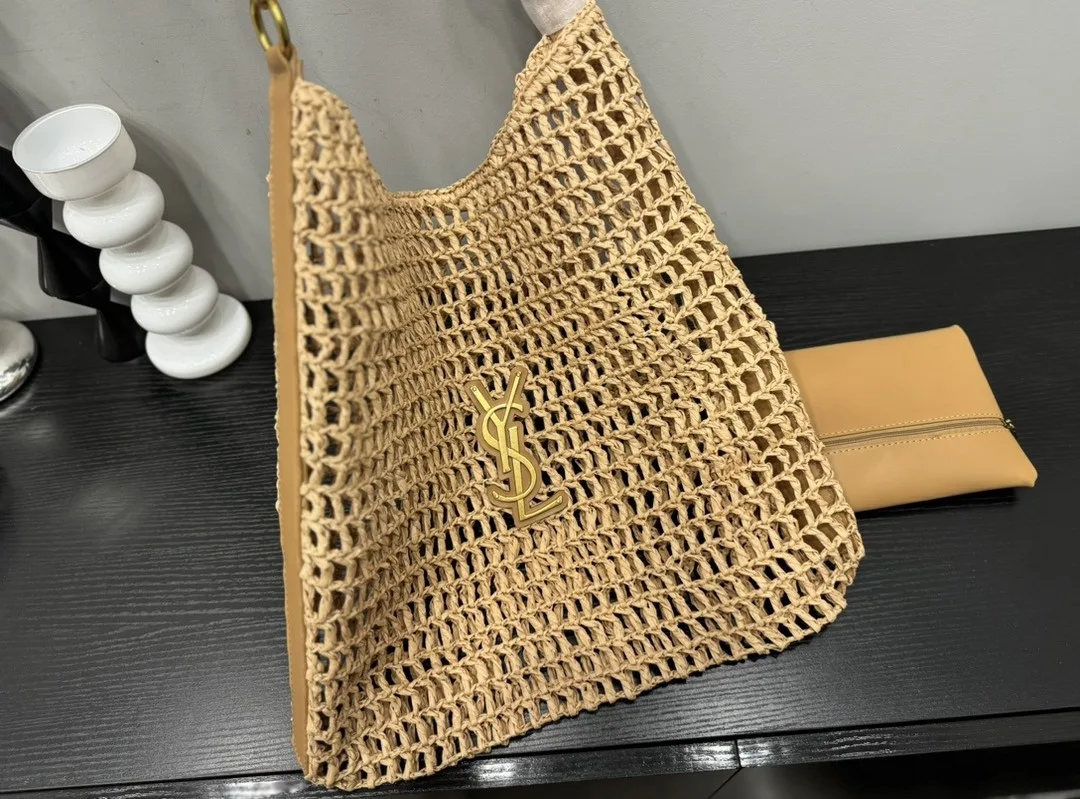 Saint Laurent Oxalis In Raffia Crochet And Leather Naturel 41Cm 773984Gaaeb9718 Secondary image