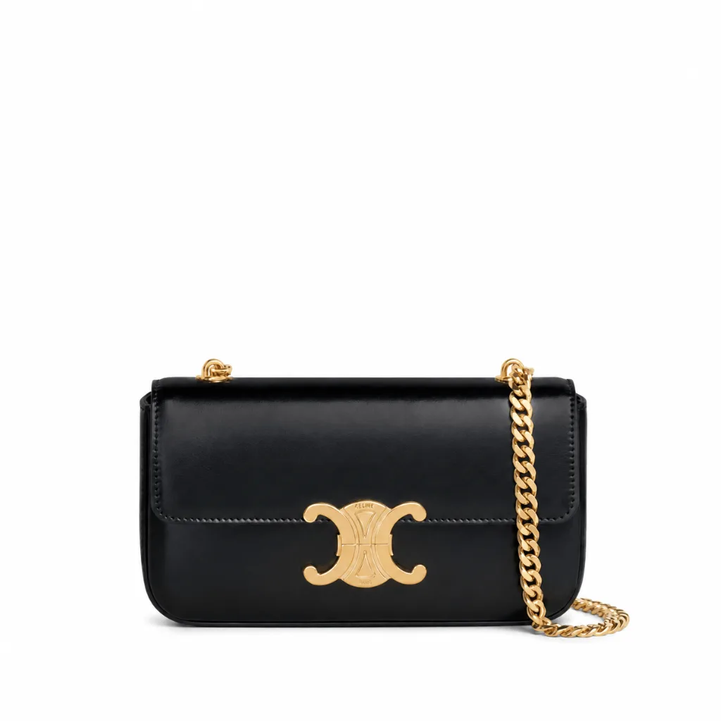 Celine Chain Box Triomphe Bag In Shiny Calfskin Black 197993Bf438No Main image