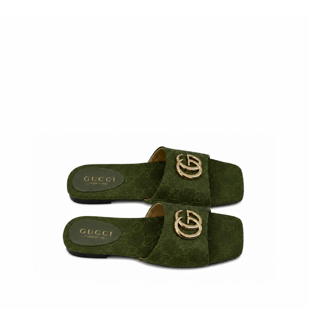 Gucci Classic Monogram Canvas Single-Strap Slide Sandals In Green Main image