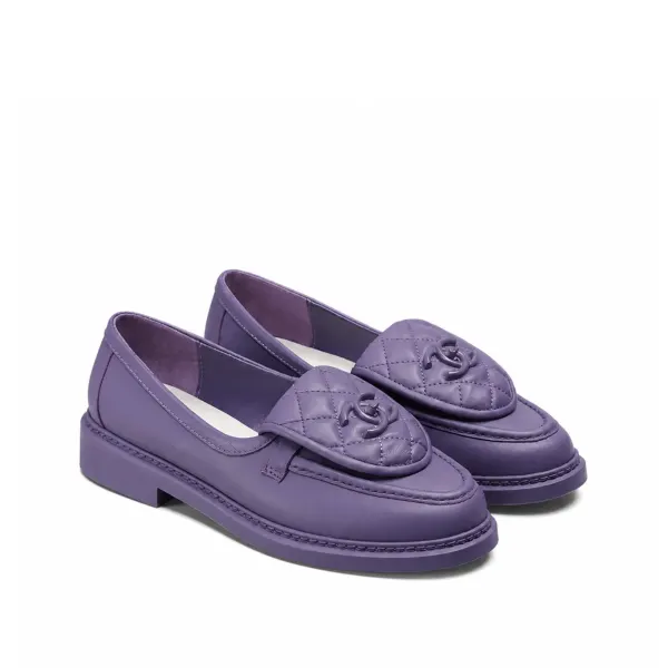 Chanel Cc Nib Turnlock Moccasins Flat Loafers Purple G45474 B15482 Nt971