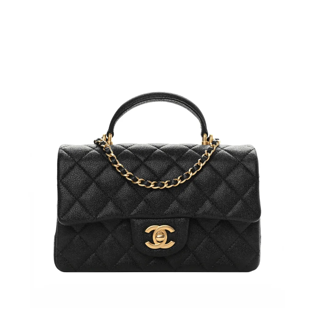 Chanel Black Quilted Caviar Mini Flap Bag With Top Handle Aged Gold Hardware Main image