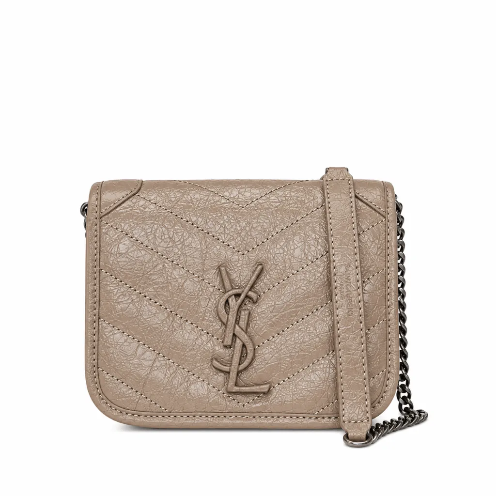 Saint Laurent Niki Vintage Leather Chain Wallet Beige 19Cm Main image