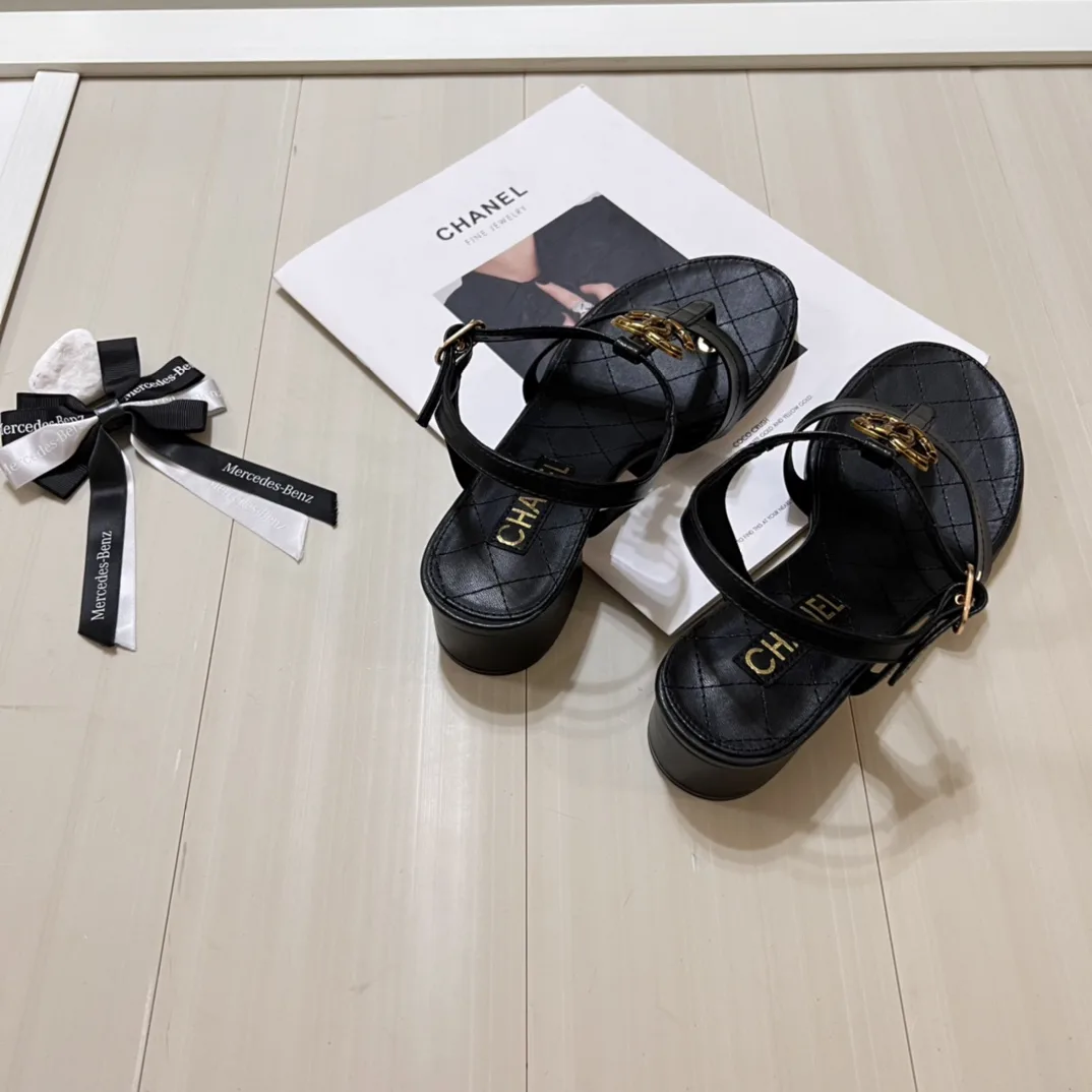 Chanel Sandal Open Round Toe Flip Flops Black
