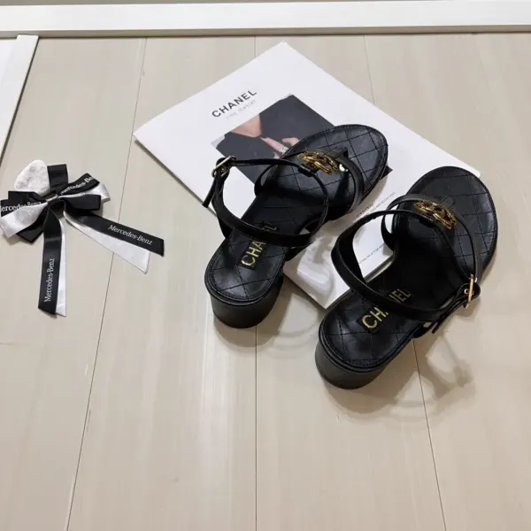 Chanel Sandal Open Round Toe Flip Flops Black