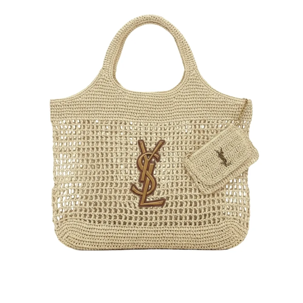 Saint Laurent Raffia Icare Tote Bag Naturel And Brown Gold 45Cm 772191Gaaek2063 Main image