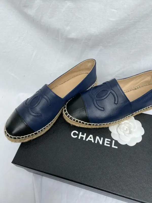 Chanel Lambskin Leather Espadrilles Navy and Black