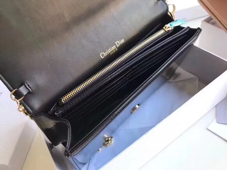Dior Lady Dior Clutch With Chain In Black Patent Secondary image