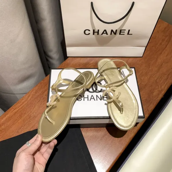 Chanel Logo Embroidered Shearling Cream Slides