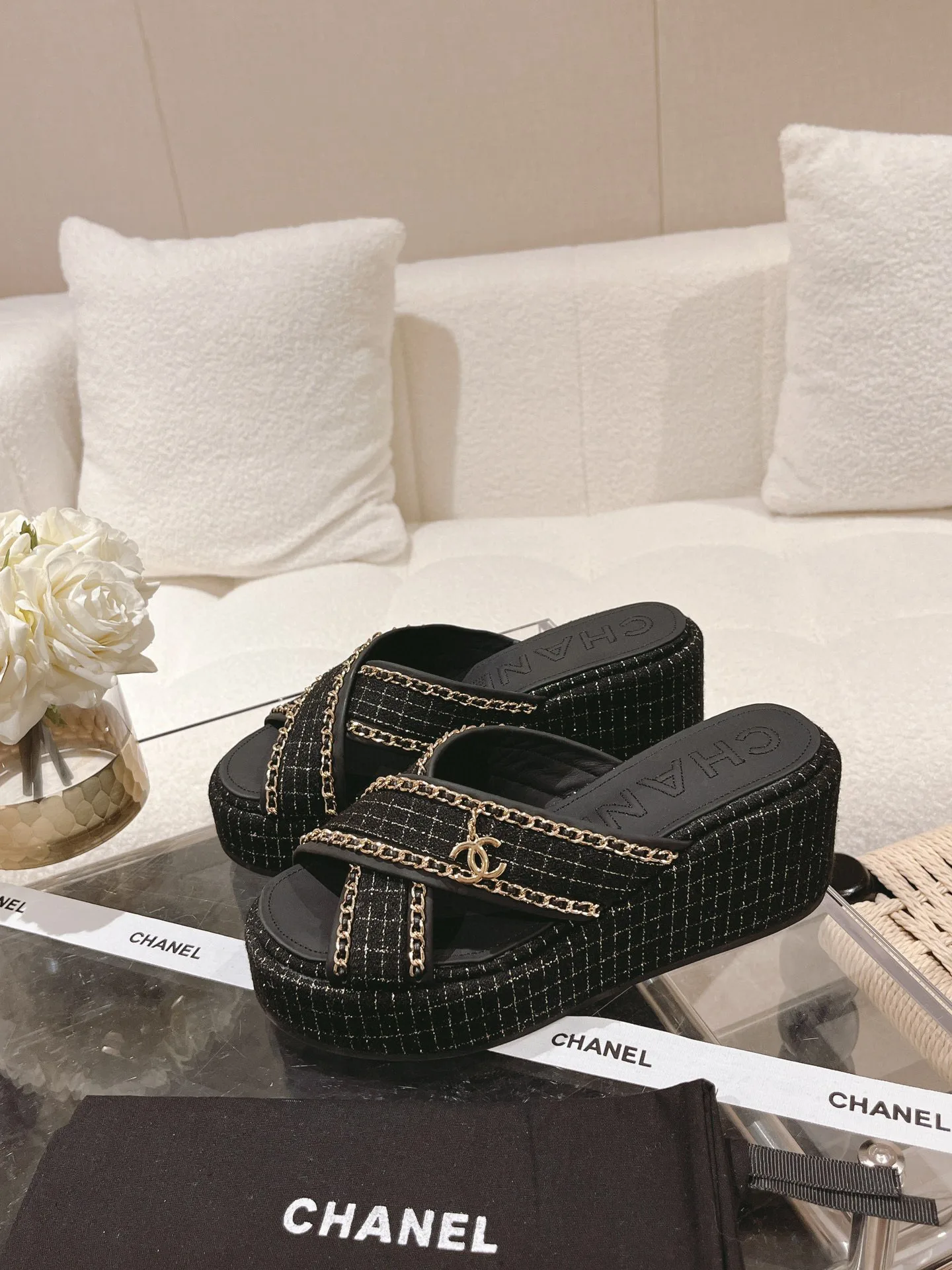 Chanel Tweed Cc Sandal Black Secondary image