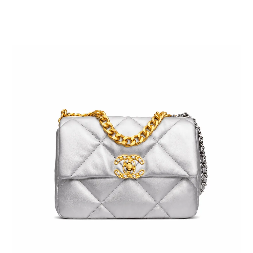 Chanel 19 Flap Bag In Silver Lambskin 25Cm Main image